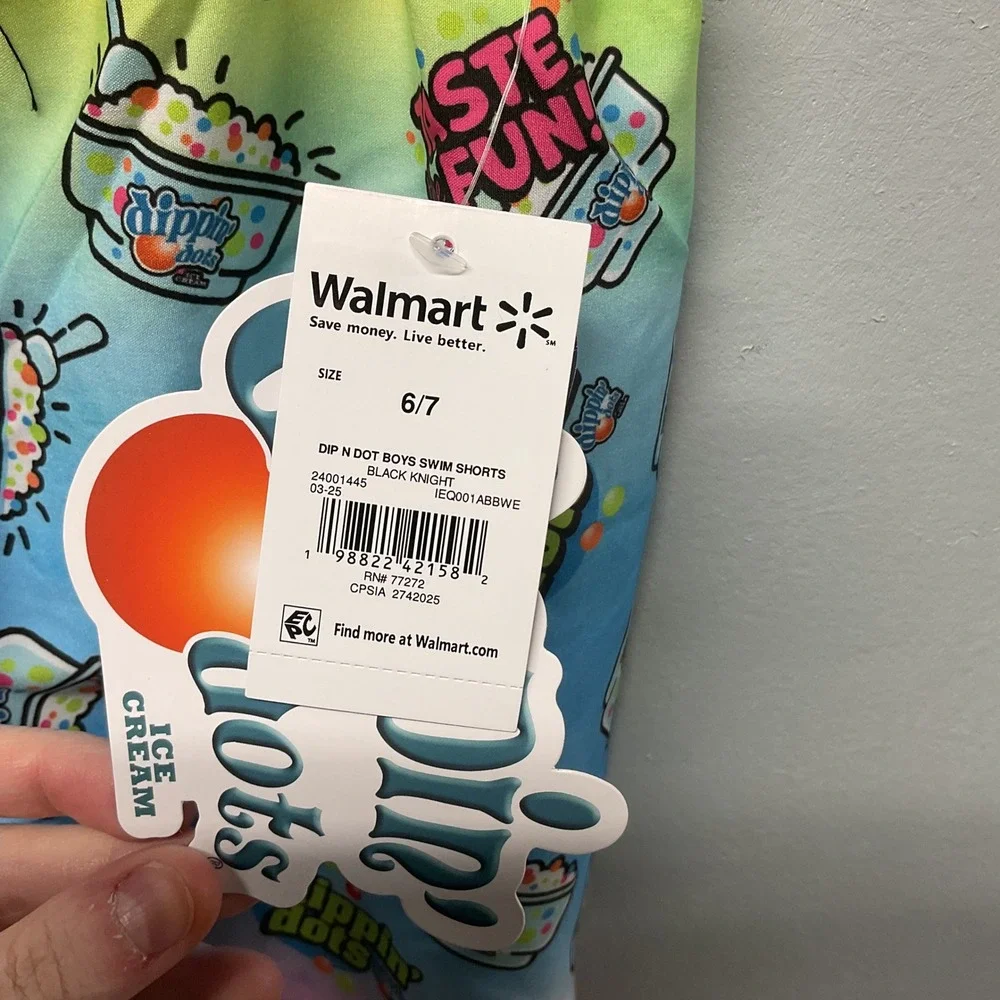 Dippin Dots Boys Swim Shorts Size 6/7‎ Rainbow Ice Cream Print Elastic Waist